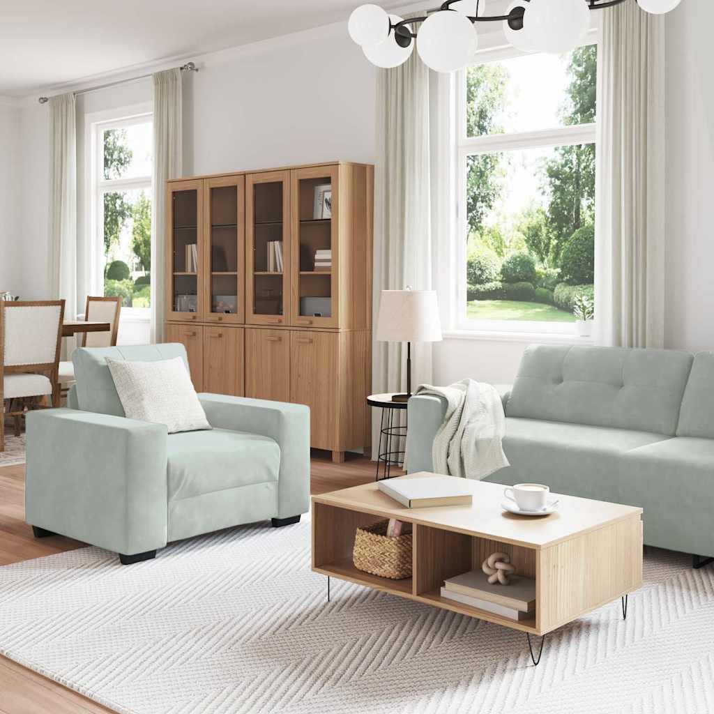 Sofa Set 3 pcs Hellgrau 221 x 80 x 80 cm Samt