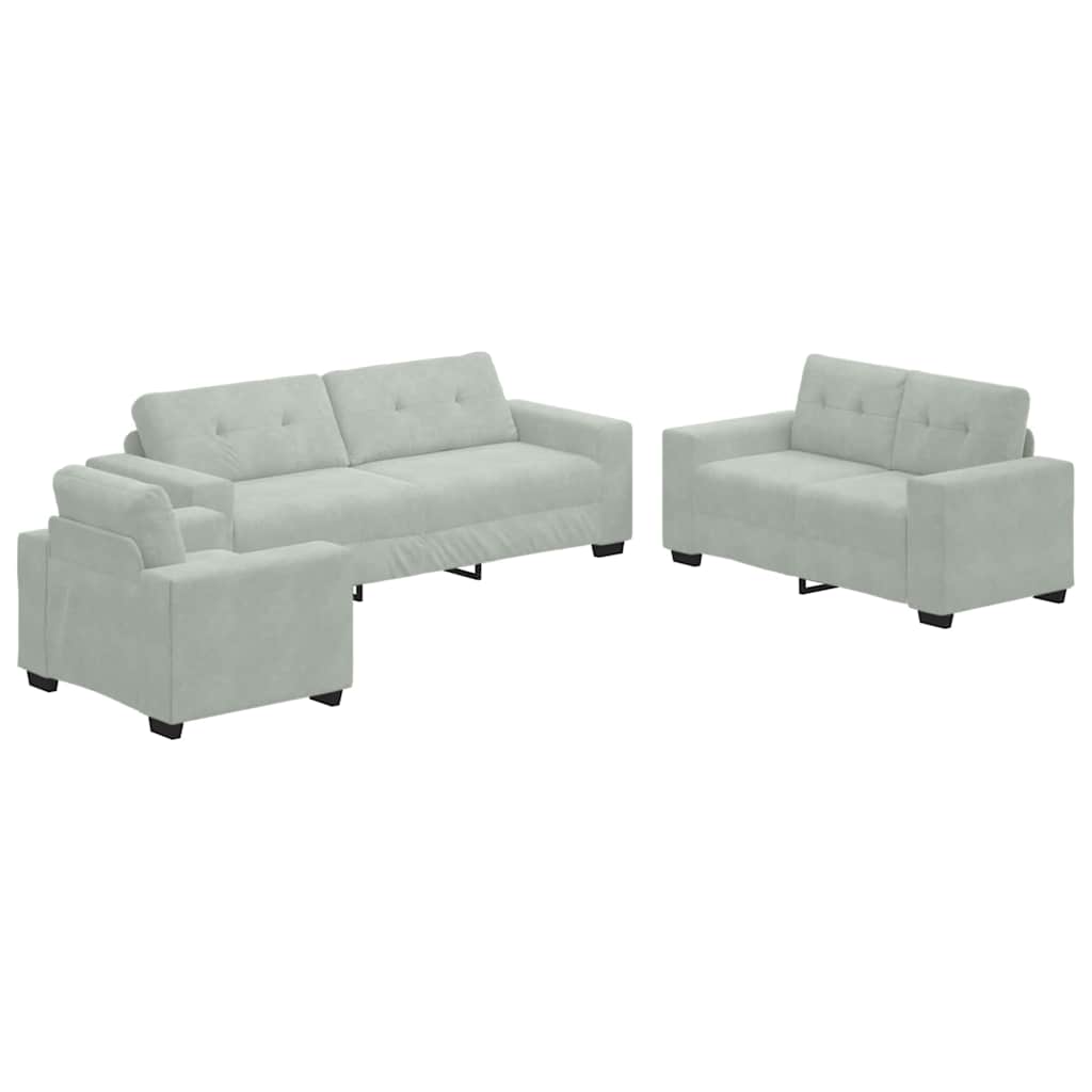 Sofa Set 3 pcs Hellgrau 221 x 80 x 80 cm Samt