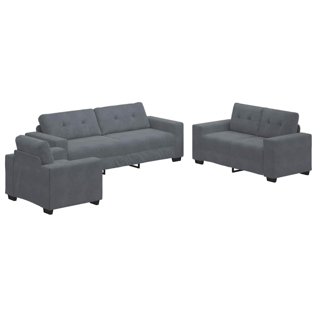 Sofa Set 3 pcs Dunkelgrau 221 x 80 x 80 cm Samt