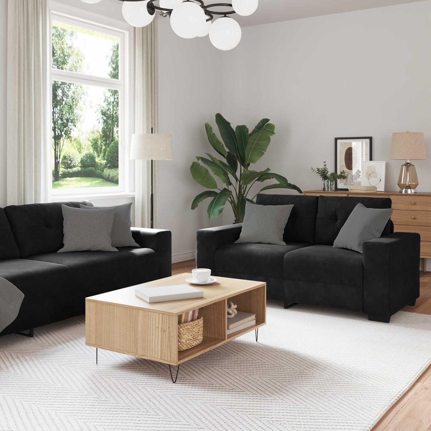 Sofa Set 3 pcs Schwarz 221 x 80 x 80 cm Samt