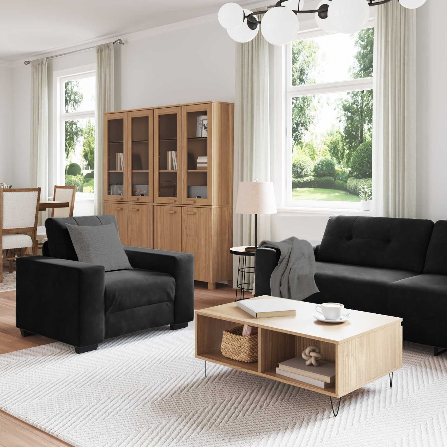 Sofa Set 3 pcs Schwarz 221 x 80 x 80 cm Samt