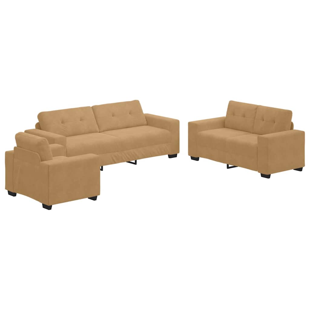 Sofa Set 3 pcs Braun 221 x 80 x 80 cm Samt