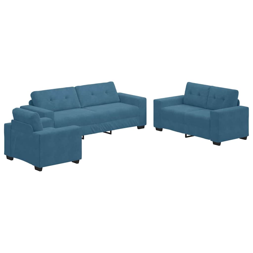 Sofa Set 3 pcs Blau 221 x 80 x 80 cm Samt