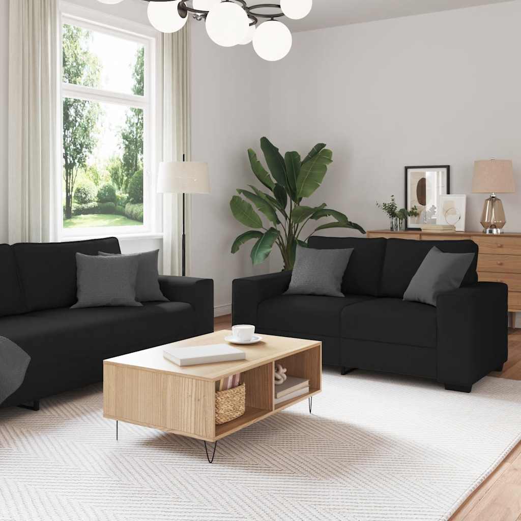 3-tlg. Sofagarnitur mit Kissen Schwarz Stoff