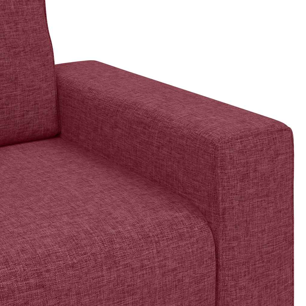 3-teiliges Sofa-Set mit Kissen, weinroter Stoff