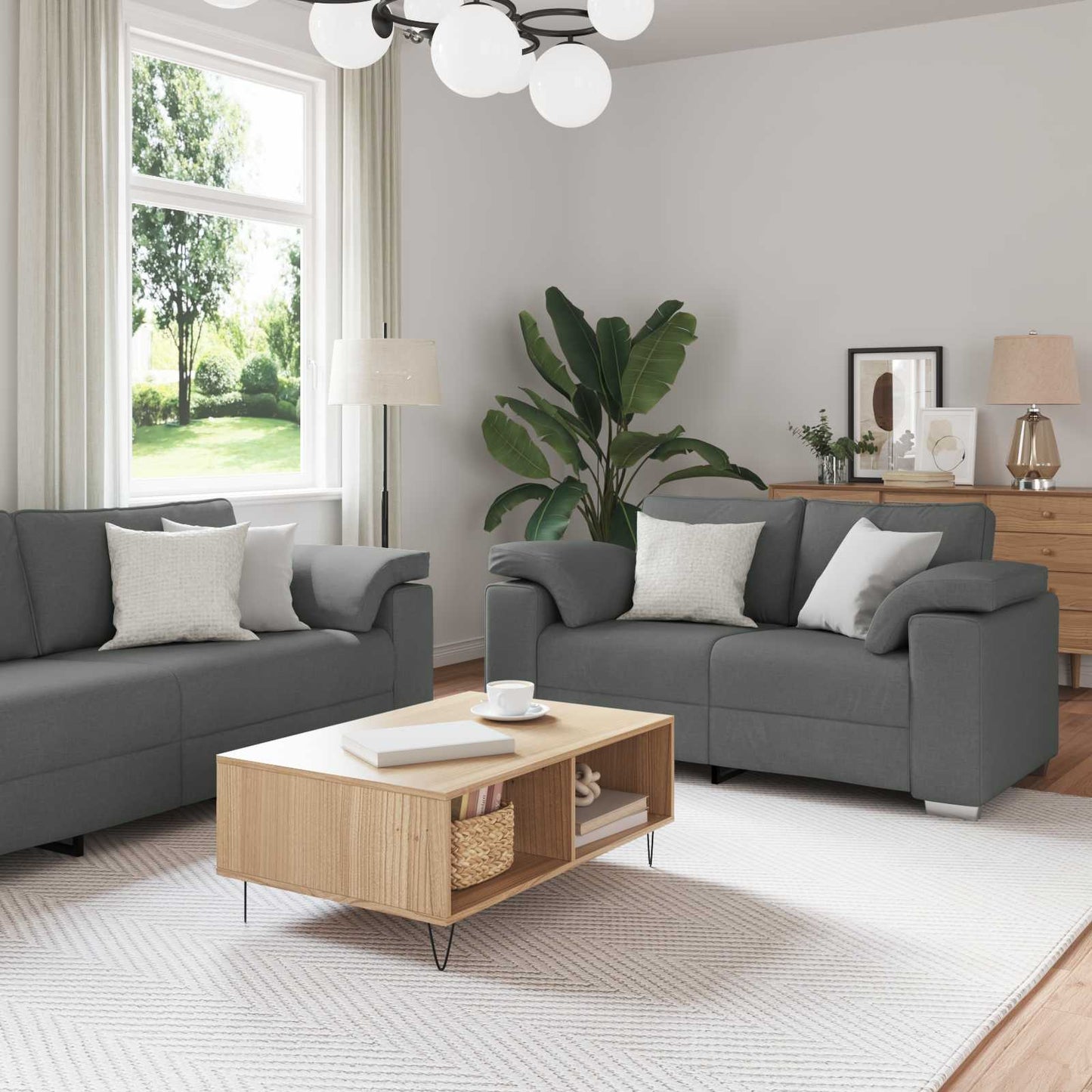 Sofa 3 pcs Dunkelgrau 219 x 80 x 82 cm Leinenmischgewebe