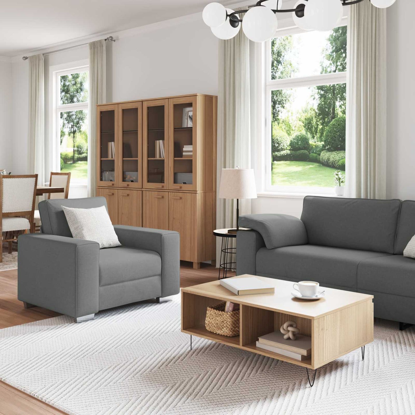 Sofa 3 pcs Dunkelgrau 219 x 80 x 82 cm Leinenmischgewebe