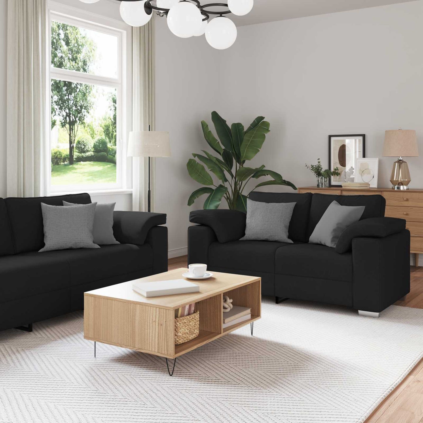 Sofa 3 pcs Schwarz 219 x 80 x 82 cm Leinenmischgewebe