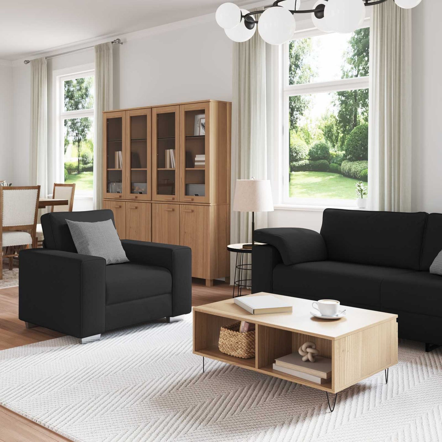 Sofa 3 pcs Schwarz 219 x 80 x 82 cm Leinenmischgewebe
