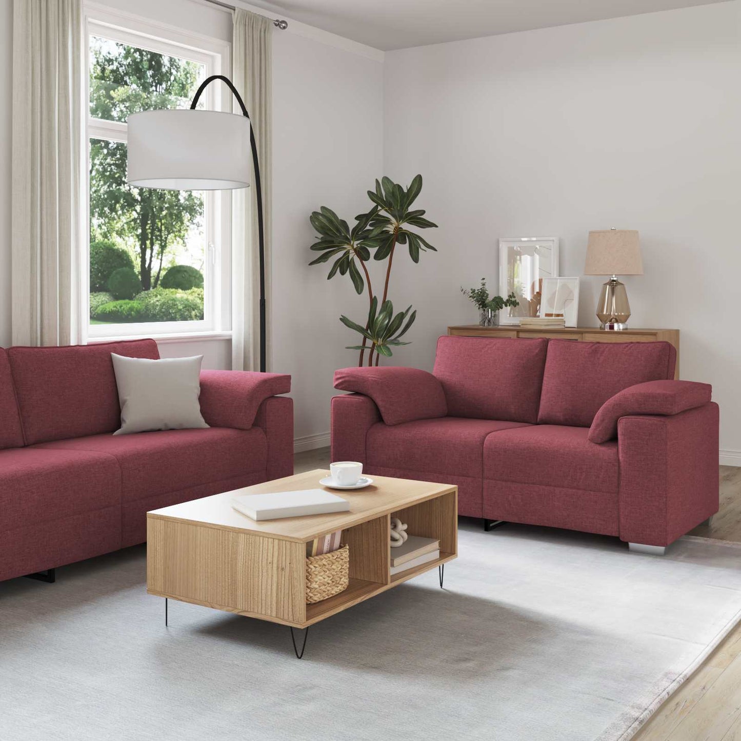 Sofa 3 pcs Wind Rot 219 x 80 x 82 cm Leinenmischgewebe