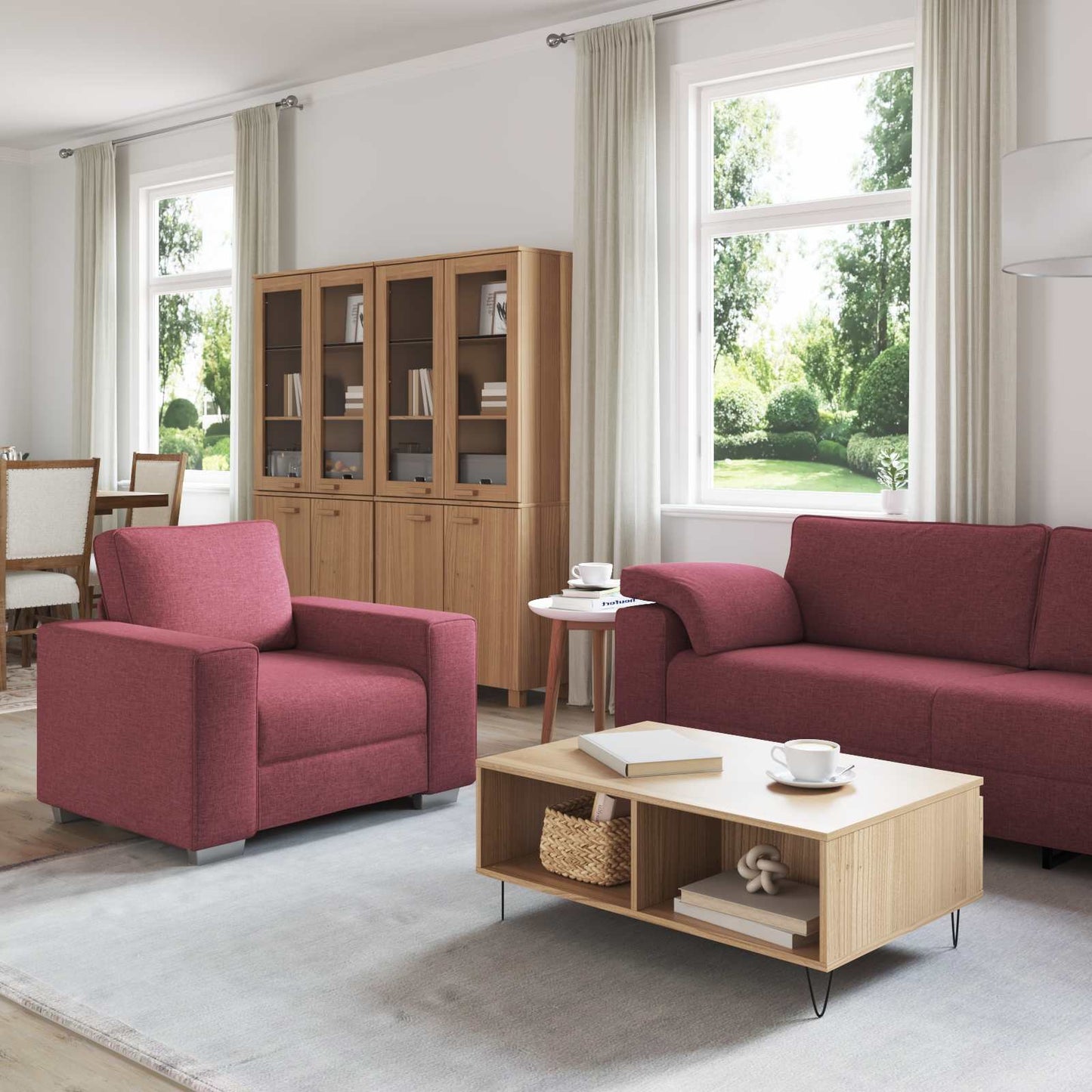 Sofa 3 pcs Wind Rot 219 x 80 x 82 cm Leinenmischgewebe