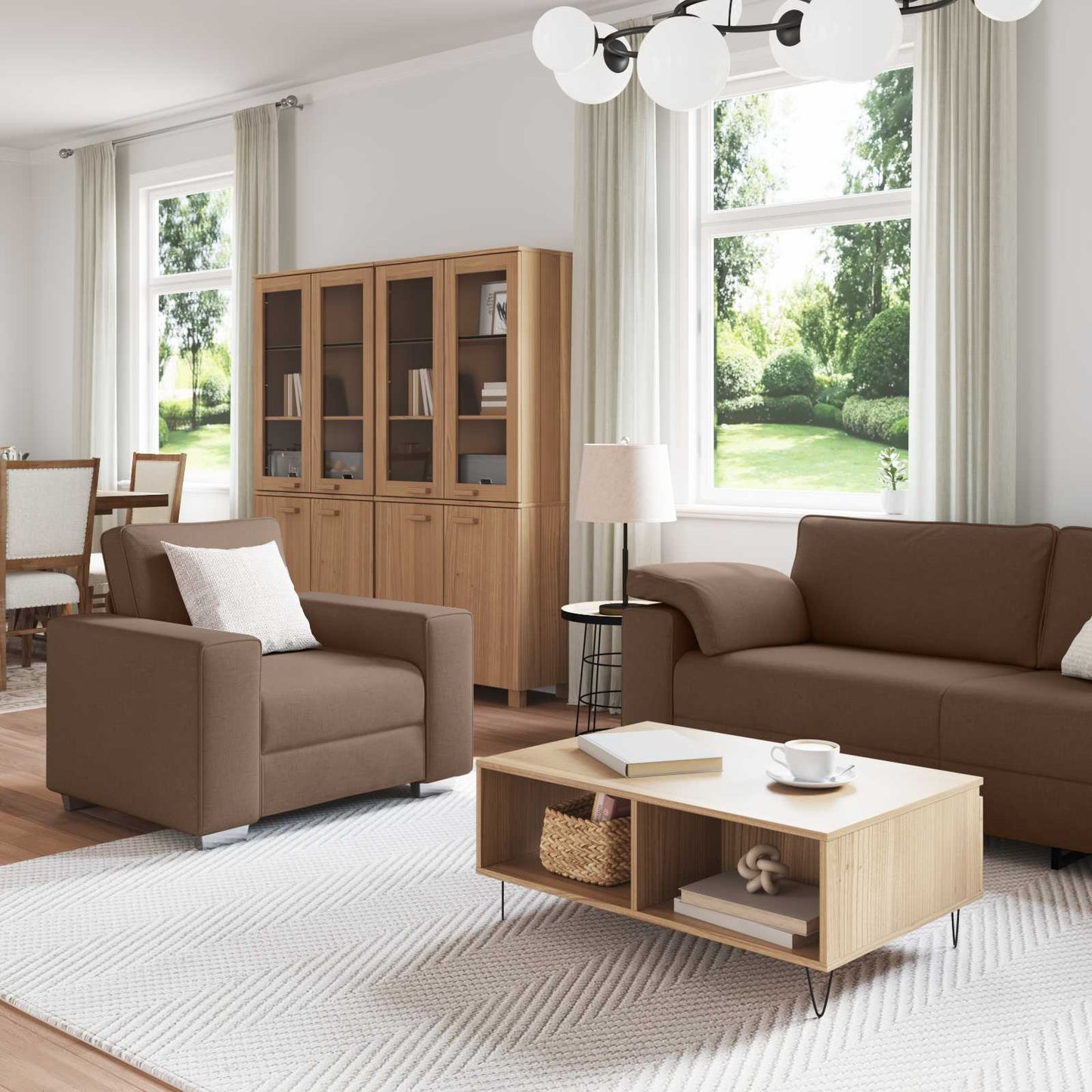 Sofa 3 pcs Braun 219 x 80 x 82 cm Leinenmischgewebe