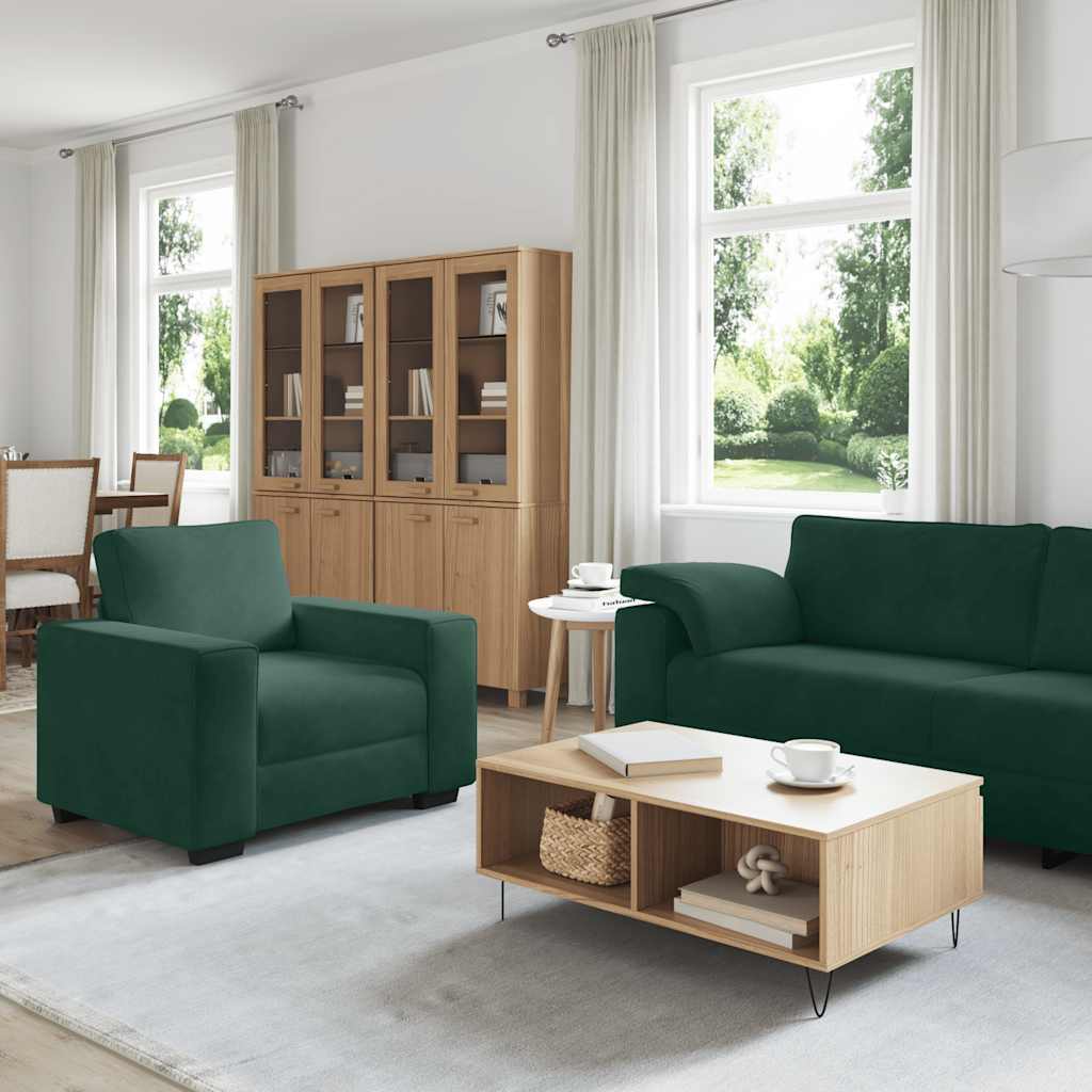 3-tlg. Sofagarnitur mit Kissen Dunkelgrün Samt