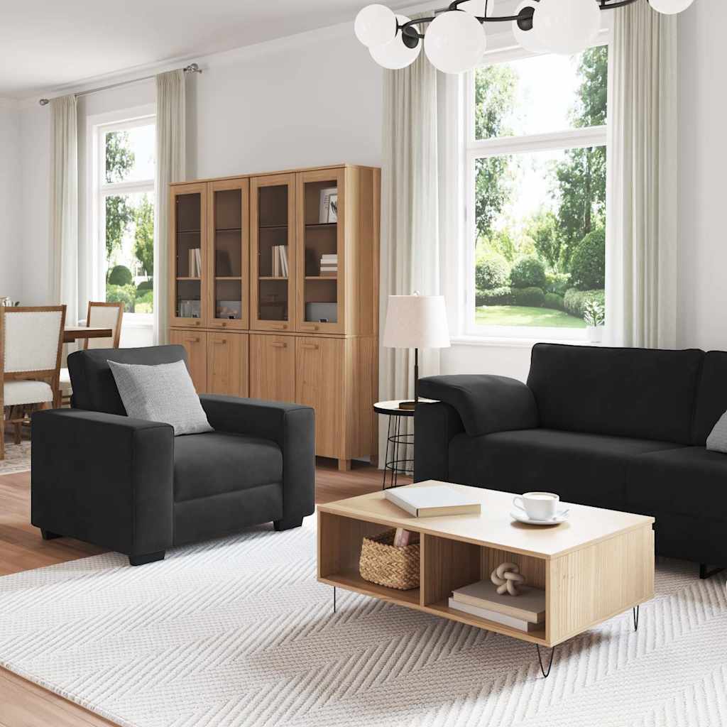 3-tlg. Sofagarnitur mit Kissen Schwarz Samt
