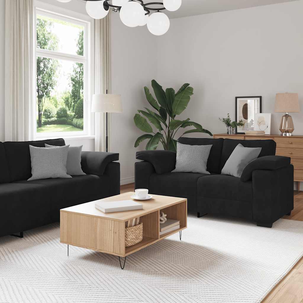 3-tlg. Sofagarnitur mit Kissen Schwarz Samt