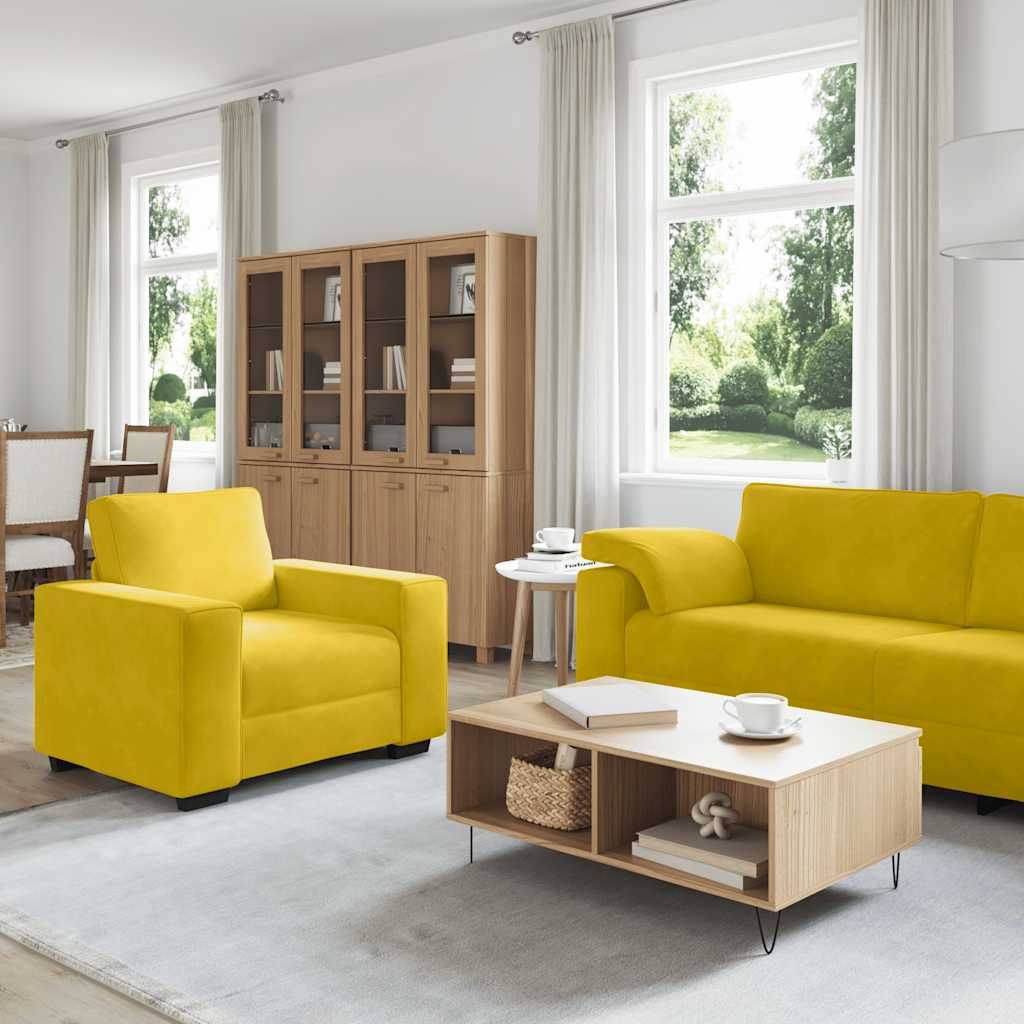 3-tlg. Sofagarnitur mit Kissen Gelb Samt