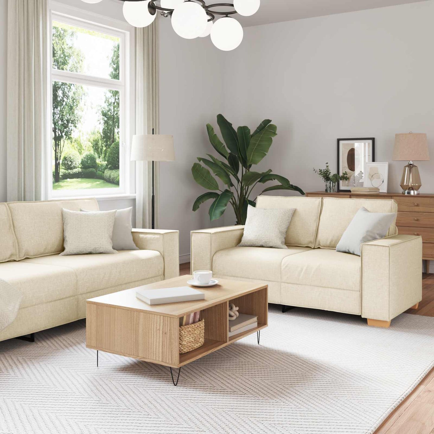 Sofa 2 pcs Beige 220 x 80 x 84 cm Leinenmischgewebe
