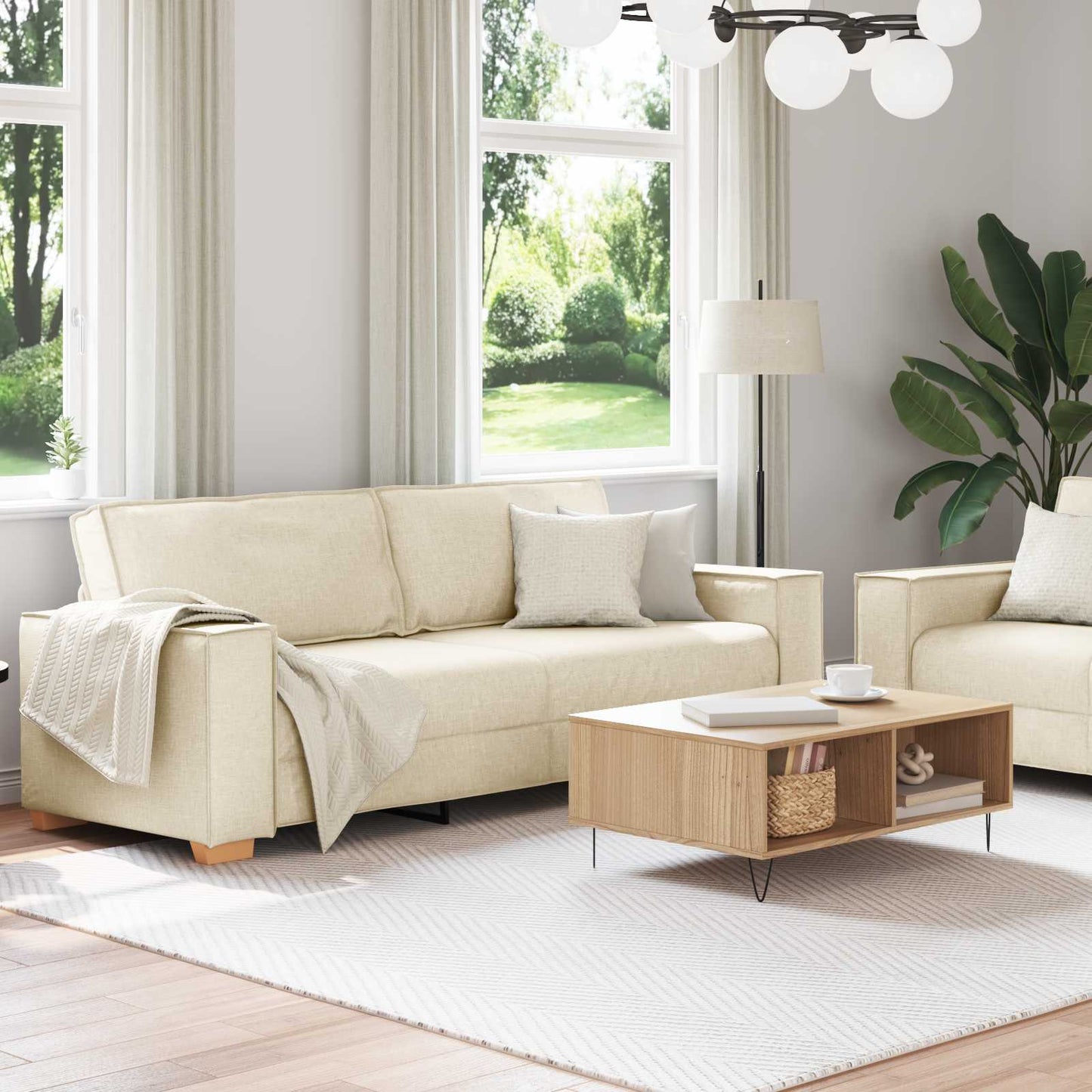 Sofa 2 pcs Beige 220 x 80 x 84 cm Leinenmischgewebe