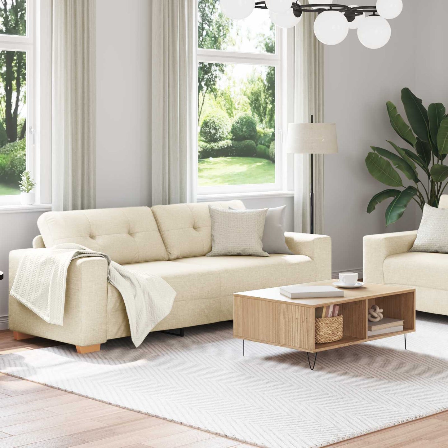 Sofa 2 pcs Beige 221 x 80 x 80 cm Leinenmischgewebe