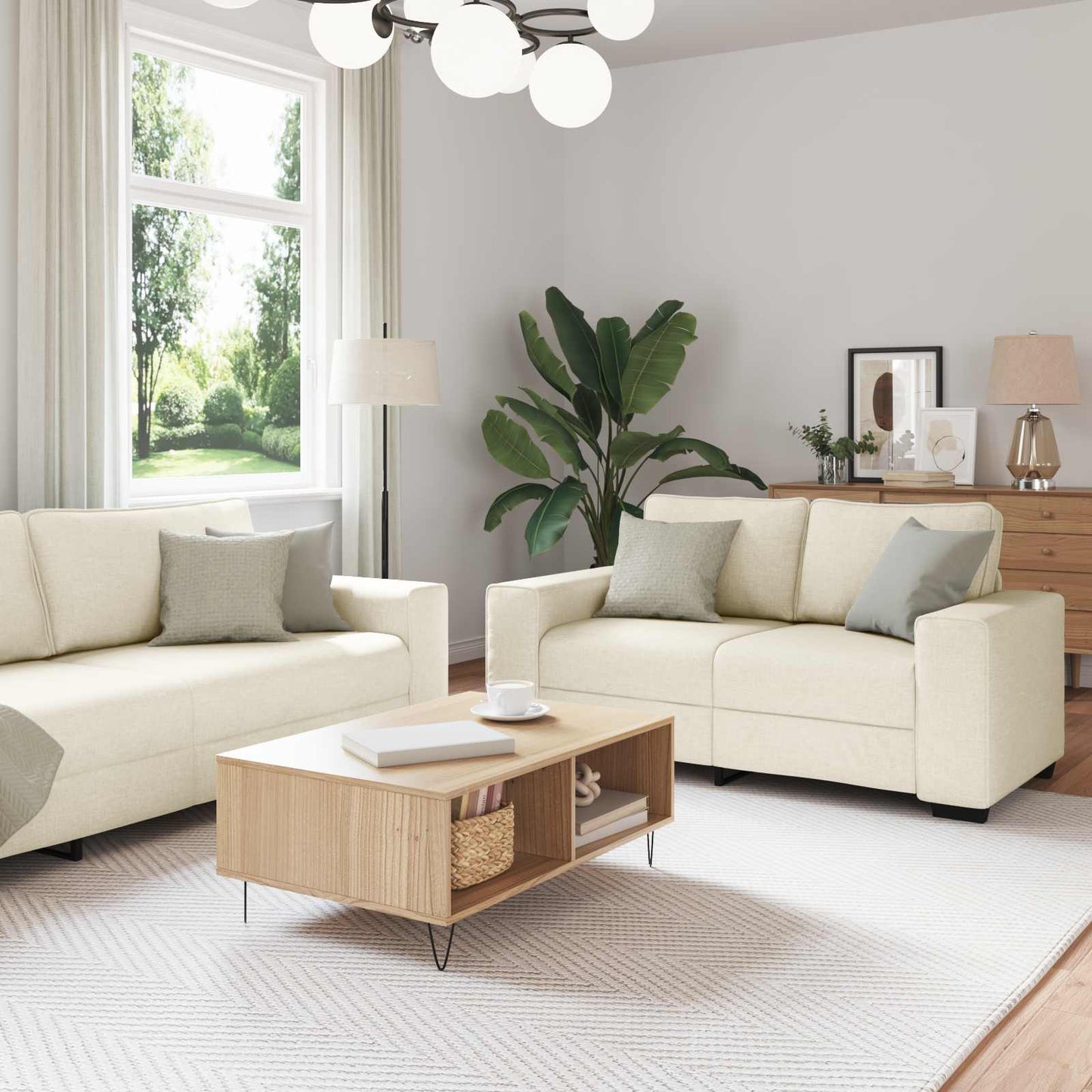 Sofa 2 pcs Beige 221 x 80 x 82 cm Leinenmischgewebe