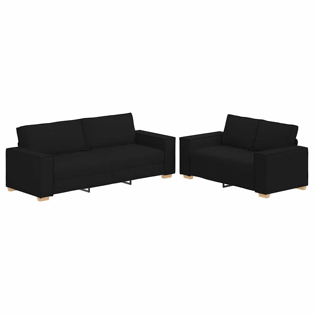 2-tlg. Sofagarnitur mit Kissen Schwarz Stoff