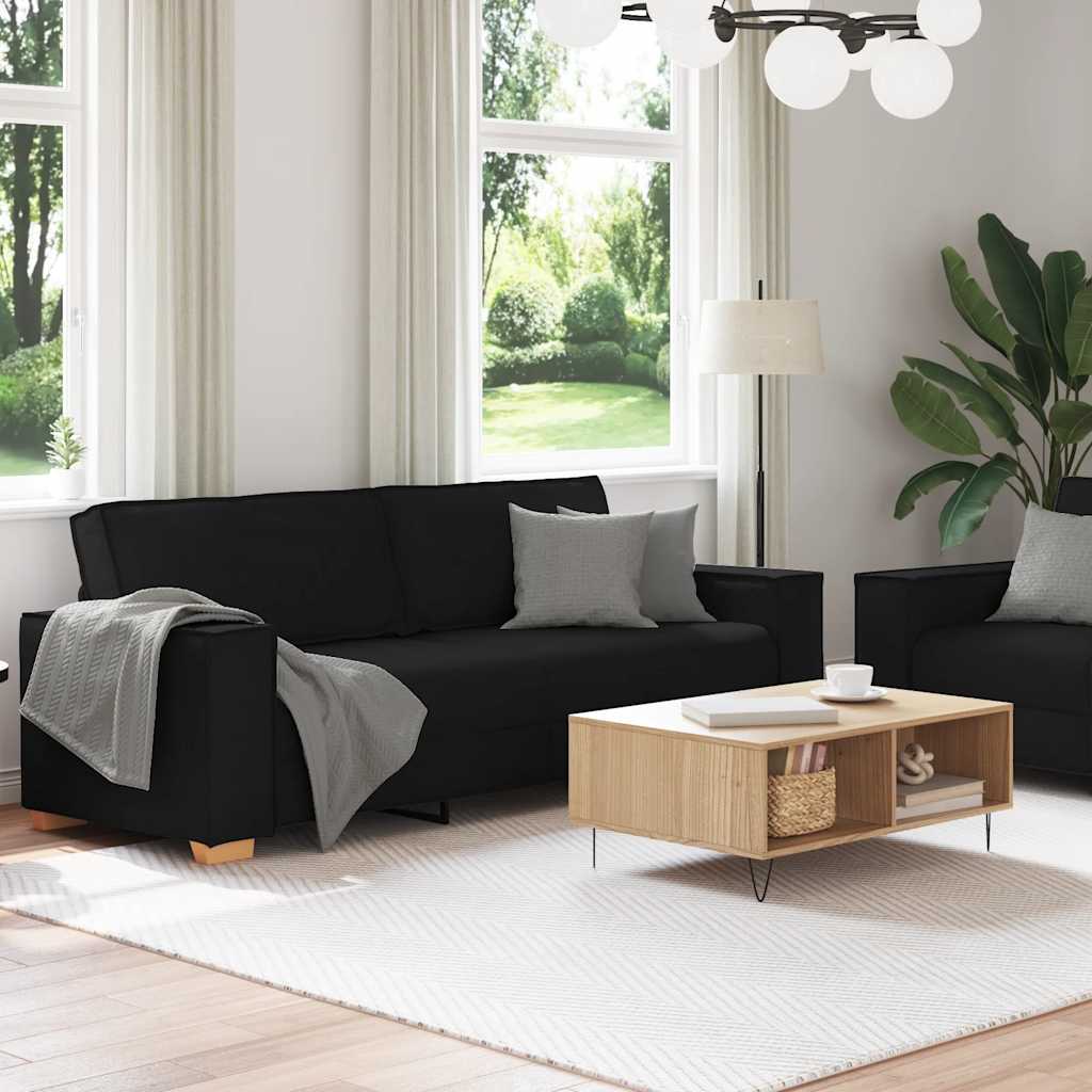 2-tlg. Sofagarnitur mit Kissen Schwarz Stoff