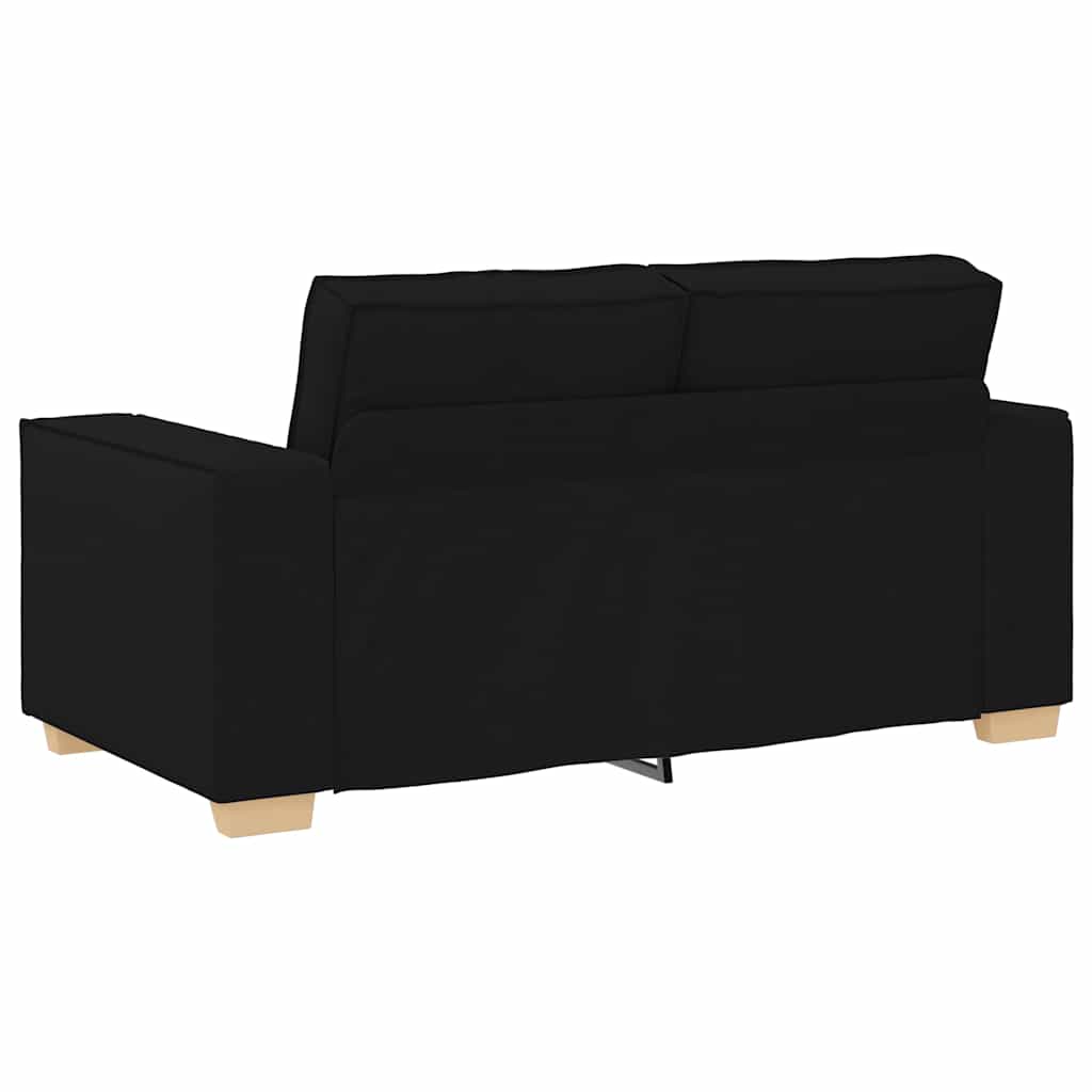 2-tlg. Sofagarnitur mit Kissen Schwarz Stoff