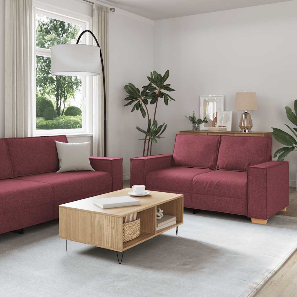 2-tlg. Sofagarnitur mit Kissen Weinrot Stoff