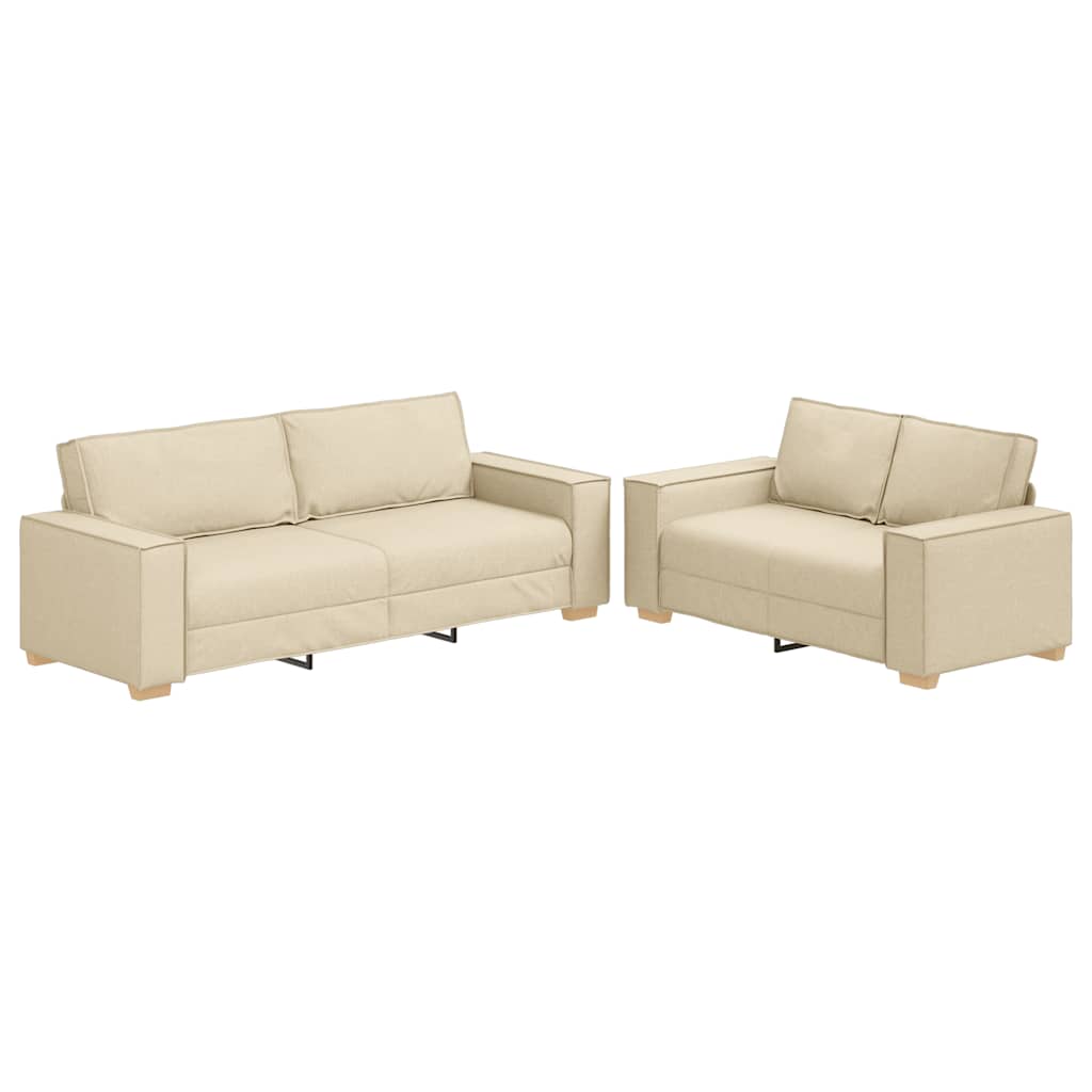 2-tlg. Sofagarnitur mit Kissen Creme Stoff