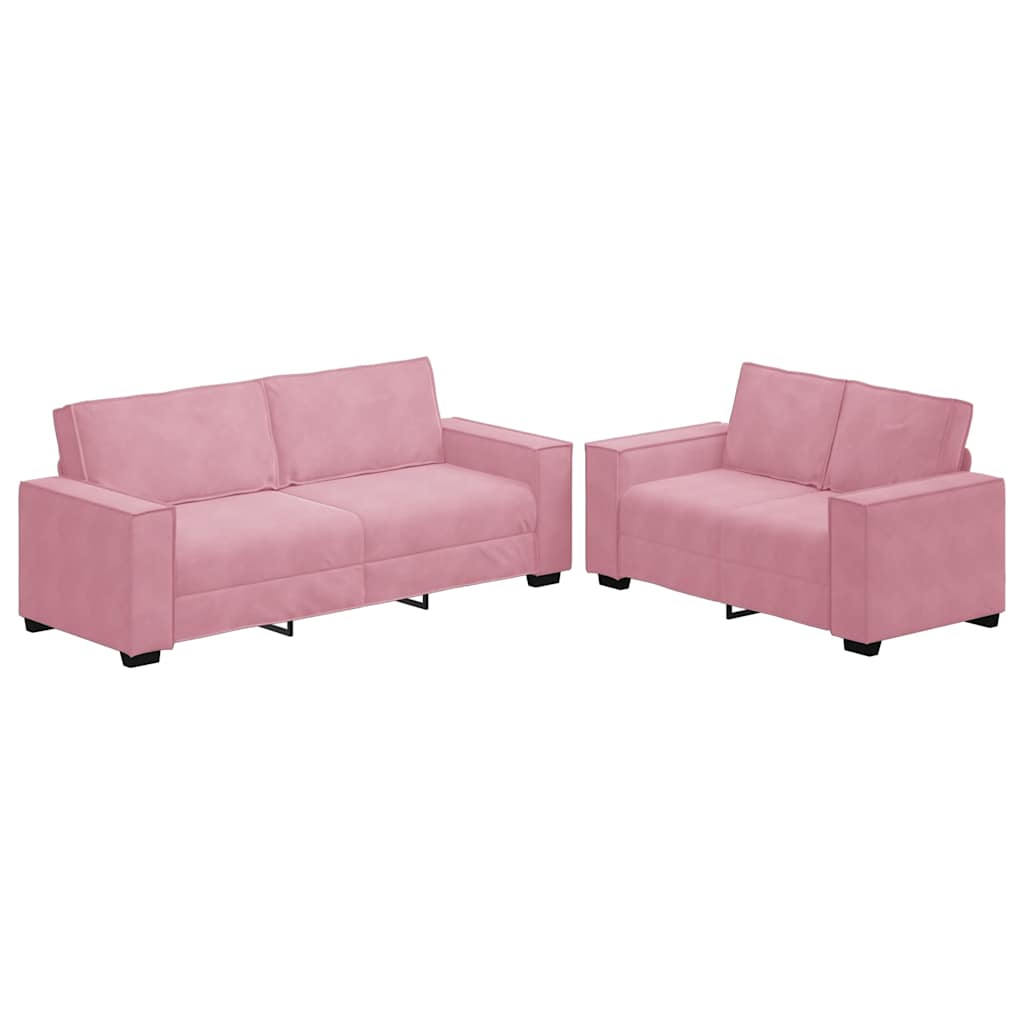 2-tlg. Sofagarnitur mit Kissen Rosa Samt