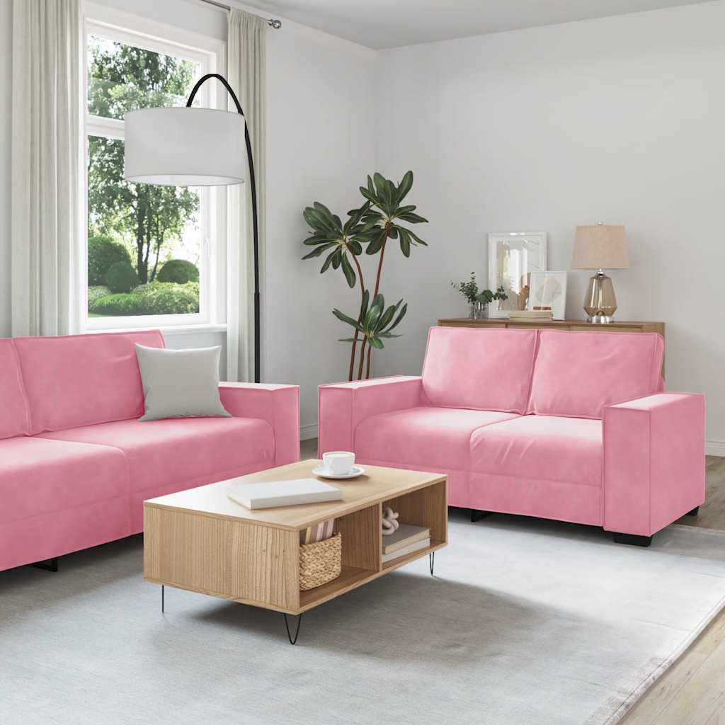 2-tlg. Sofagarnitur mit Kissen Rosa Samt