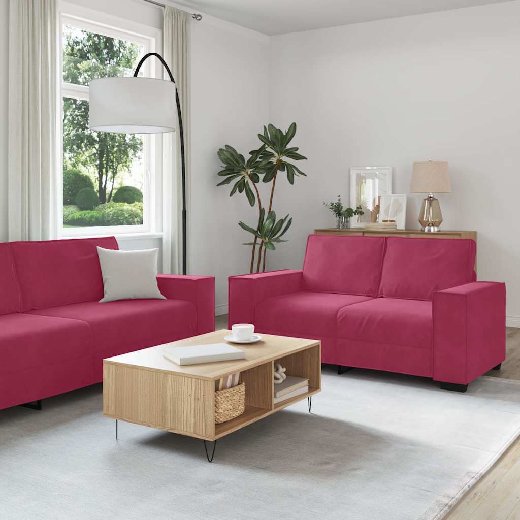 2-tlg. Sofagarnitur mit Kissen Weinrot Samt