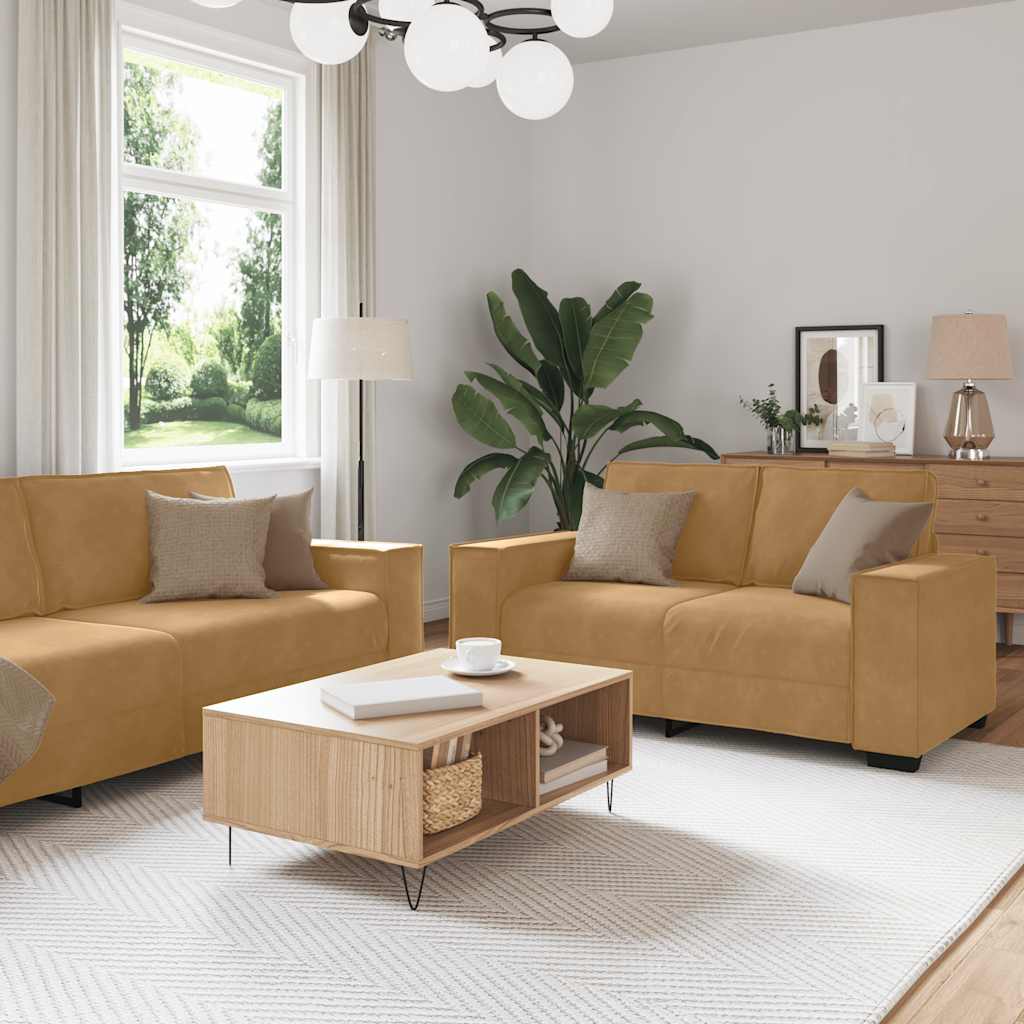 2-tlg. Sofagarnitur mit Kissen Braun Samt