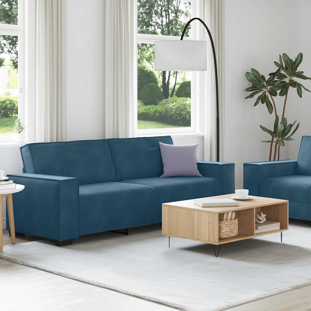 2-tlg. Sofagarnitur mit Kissen Blau Samt