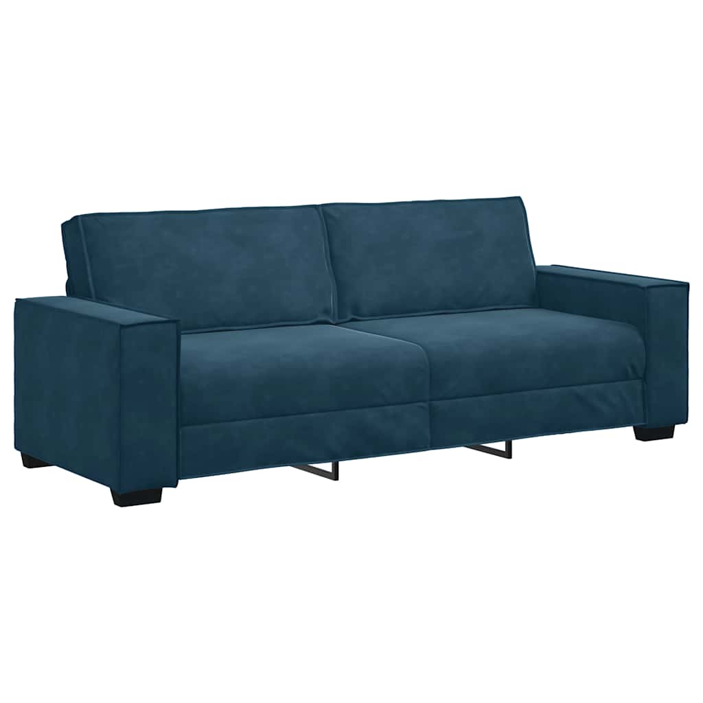2-tlg. Sofagarnitur mit Kissen Blau Samt