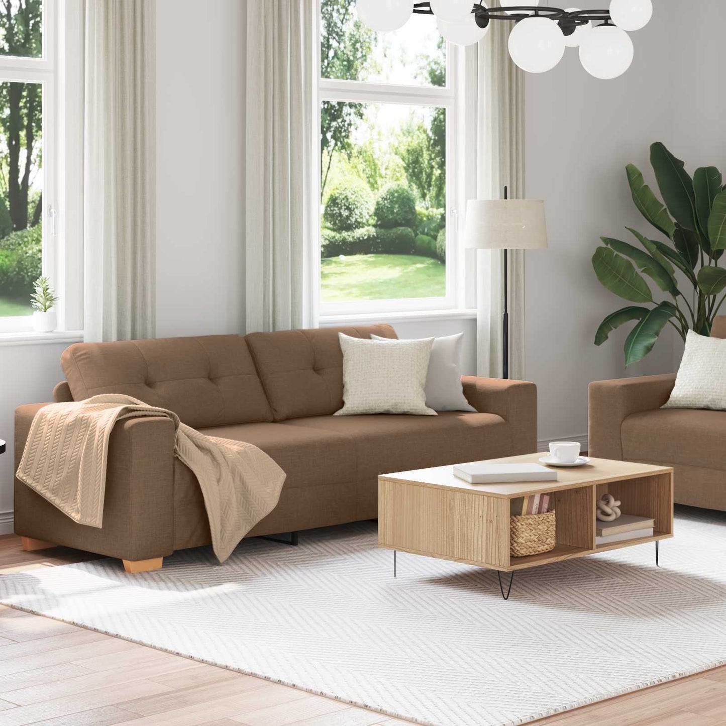 2-tlg. Sofagarnitur mit Kissen braun Stoff