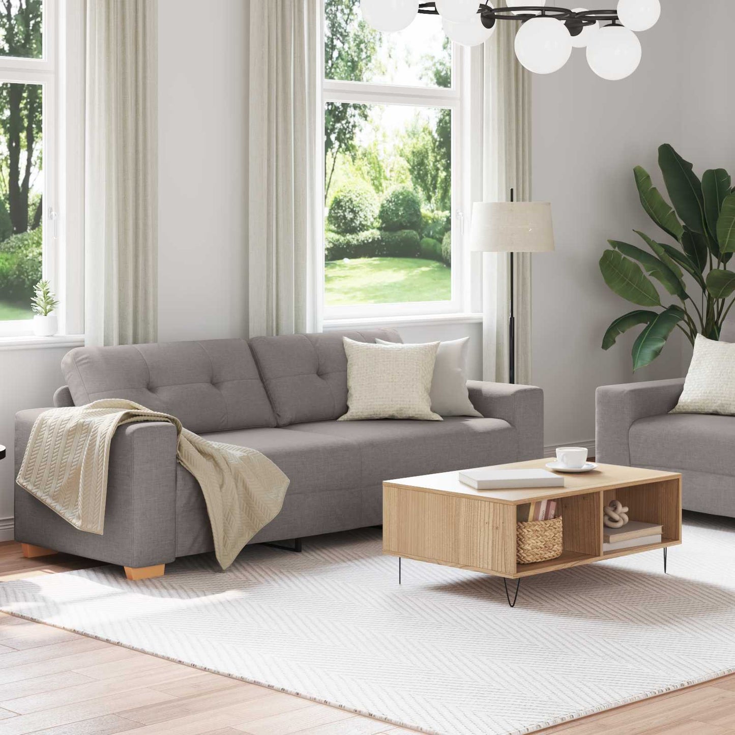 2-tlg. Sofagarnitur mit Kissen Taupe Stoff