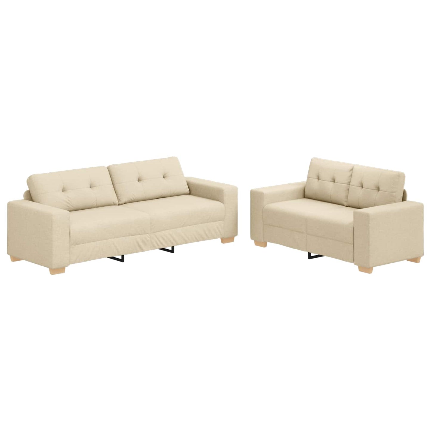 2-tlg. Sofagarnitur mit Kissen Creme Stoff