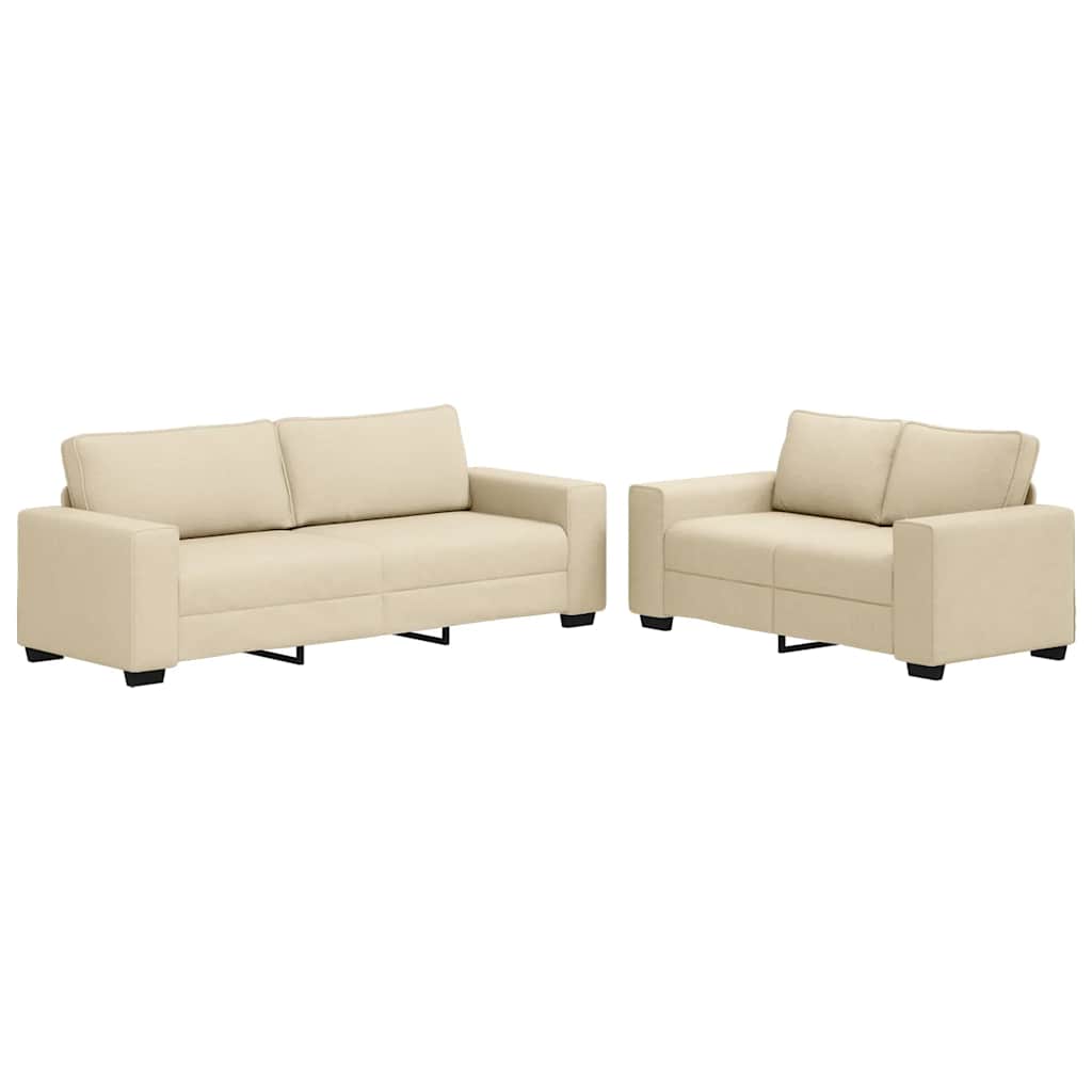 2-tlg. Sofagarnitur mit Kissen Creme Stoff