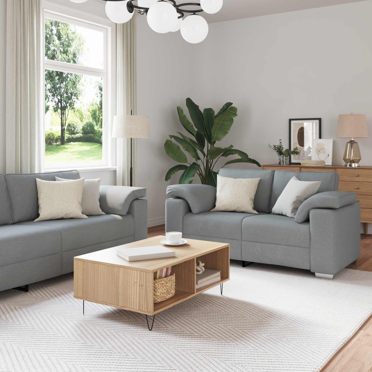 Sofa 2 pcs Hellgrau 219 x 80 x 82 cm Stoff