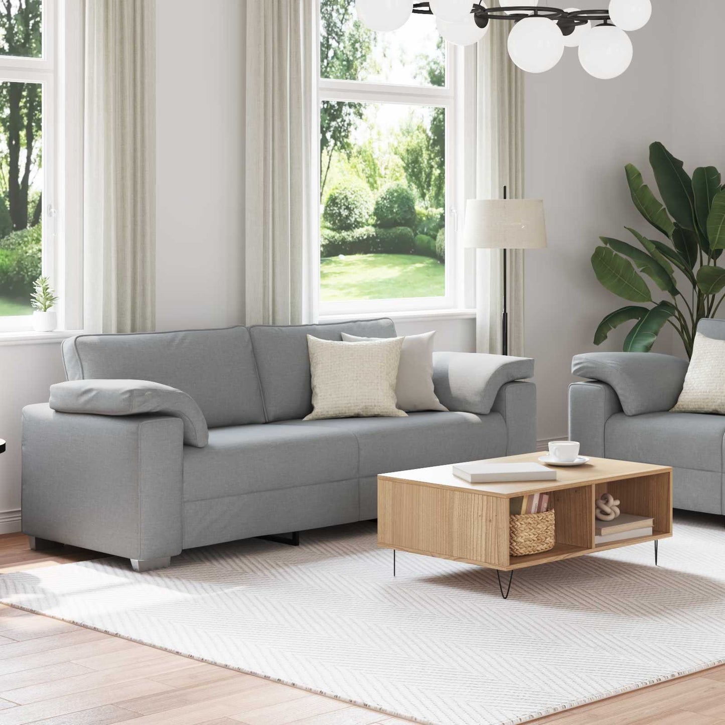 Sofa 2 pcs Hellgrau 219 x 80 x 82 cm Stoff