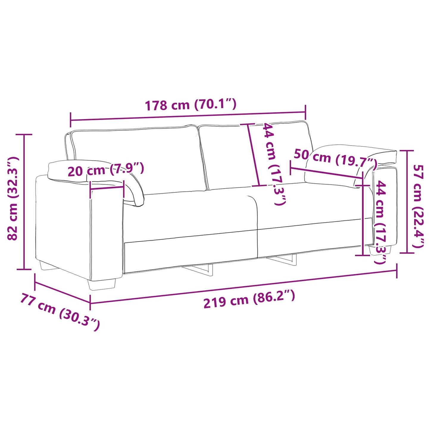Sofa 2 pcs Hellgrau 219 x 80 x 82 cm Stoff