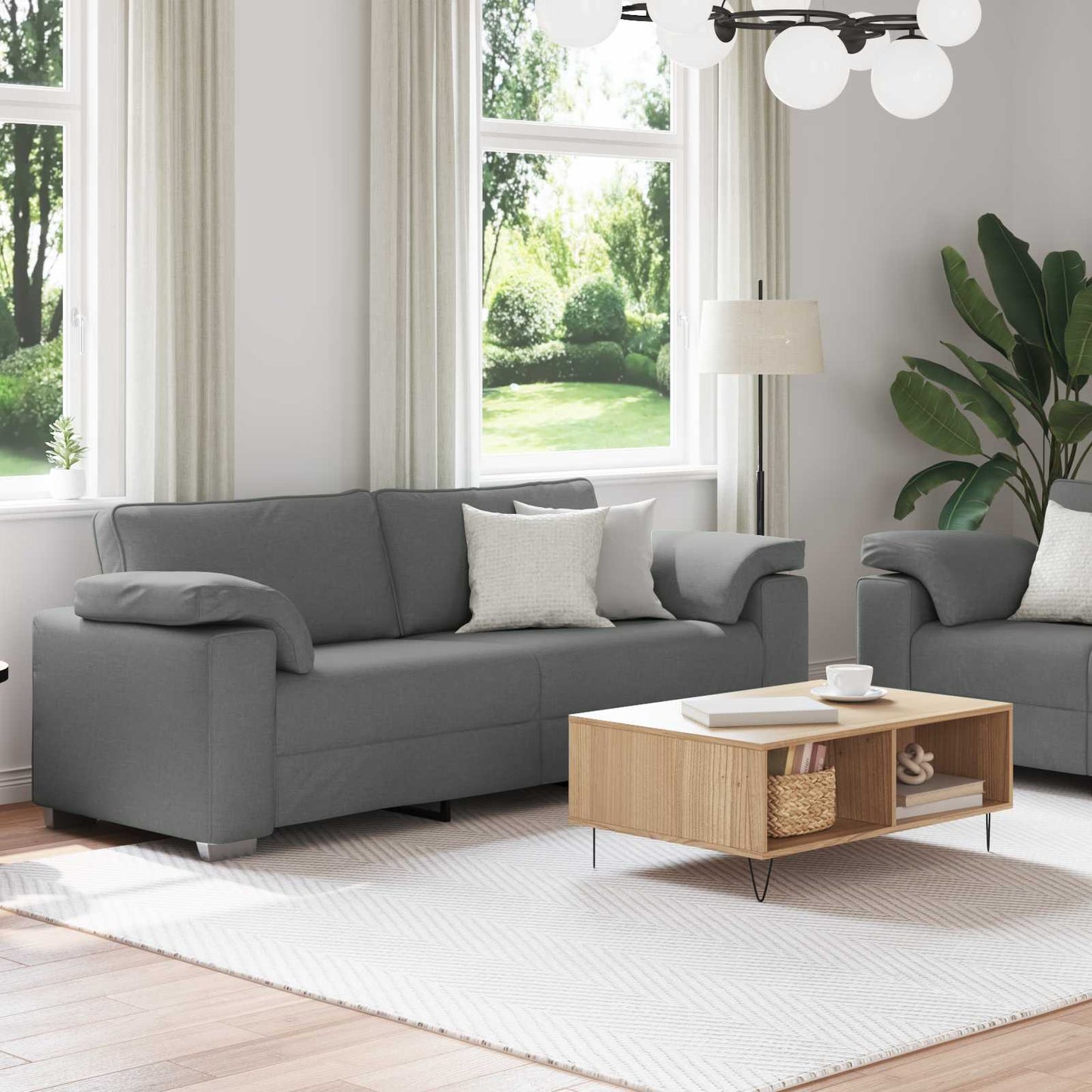 Sofa 2 pcs Dunkelgrau 219 x 80 x 82 cm Stoff