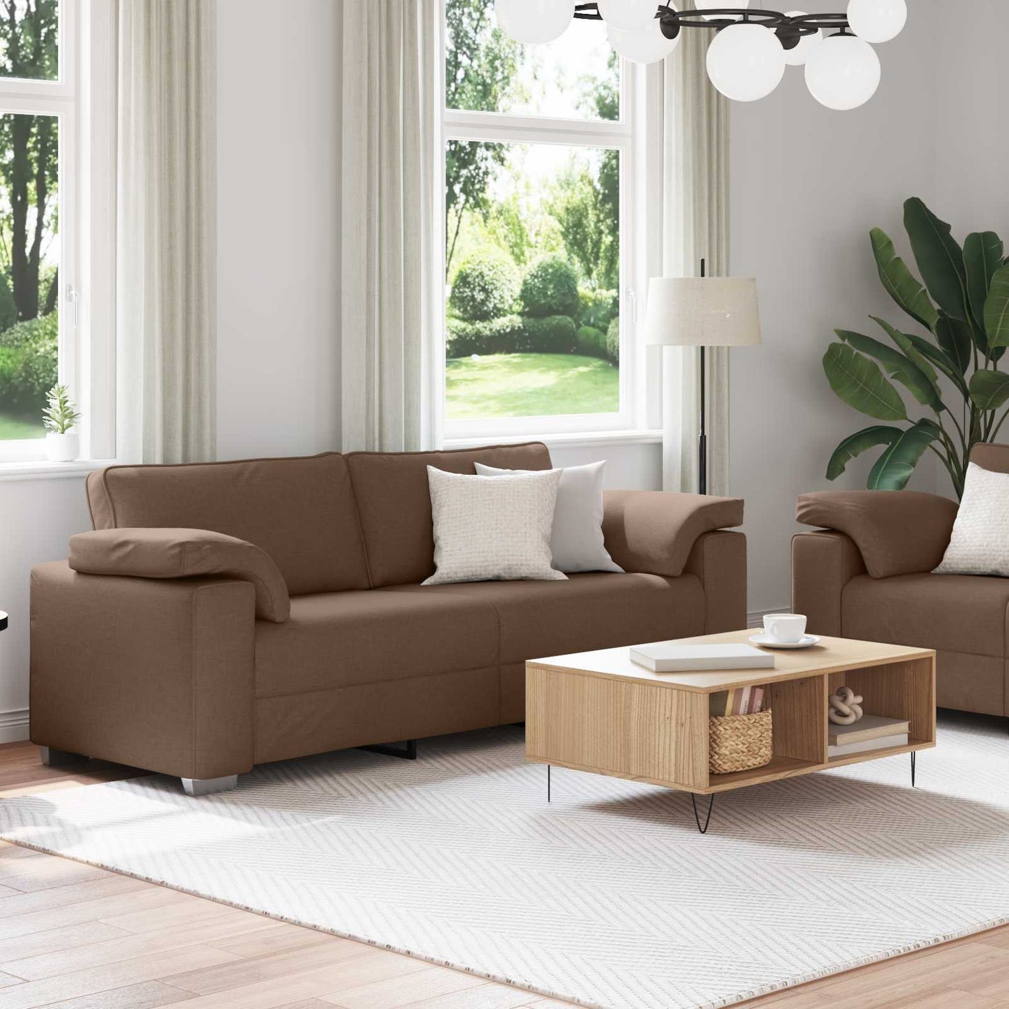 Sofa 2 pcs Braun 219 x 80 x 82 cm Stoff