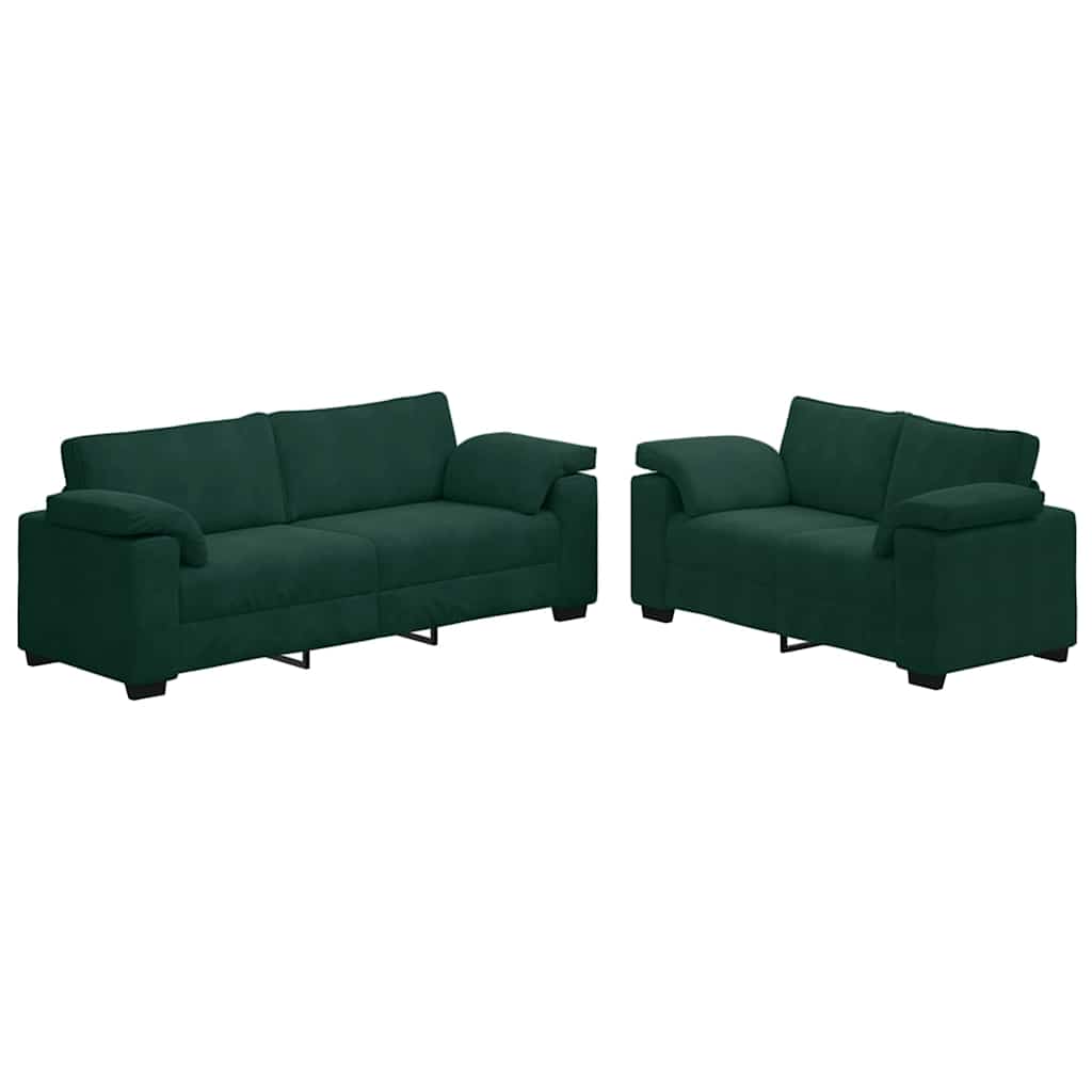 2-teiliges Sofa-Set mit Kissen, dunkelgrüner Samt