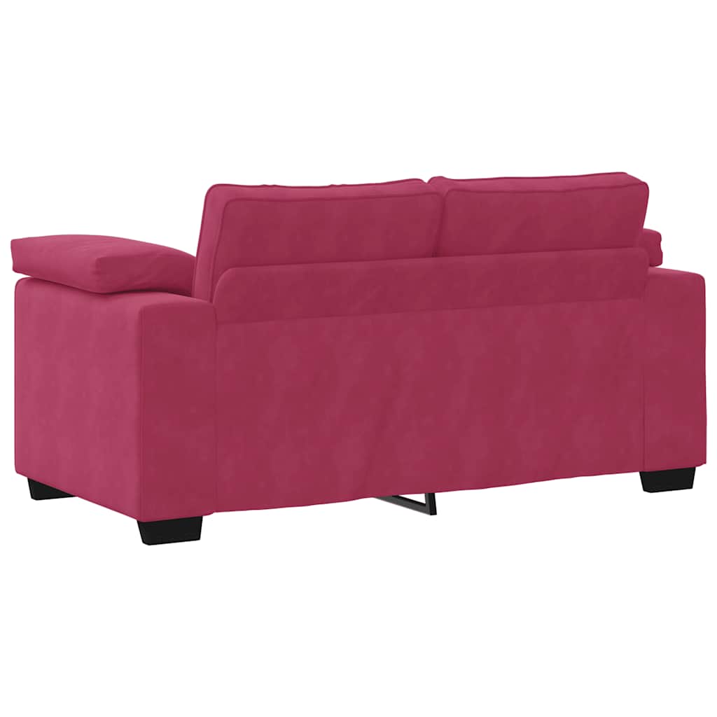 2-teiliges Sofa-Set mit Kissen, weinroter Samt