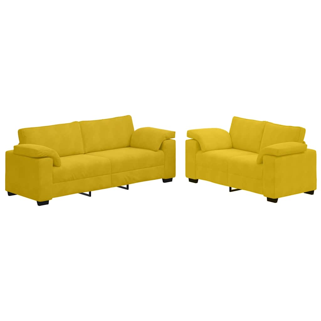 2-teiliges Sofa-Set mit Kissen, gelber Samt