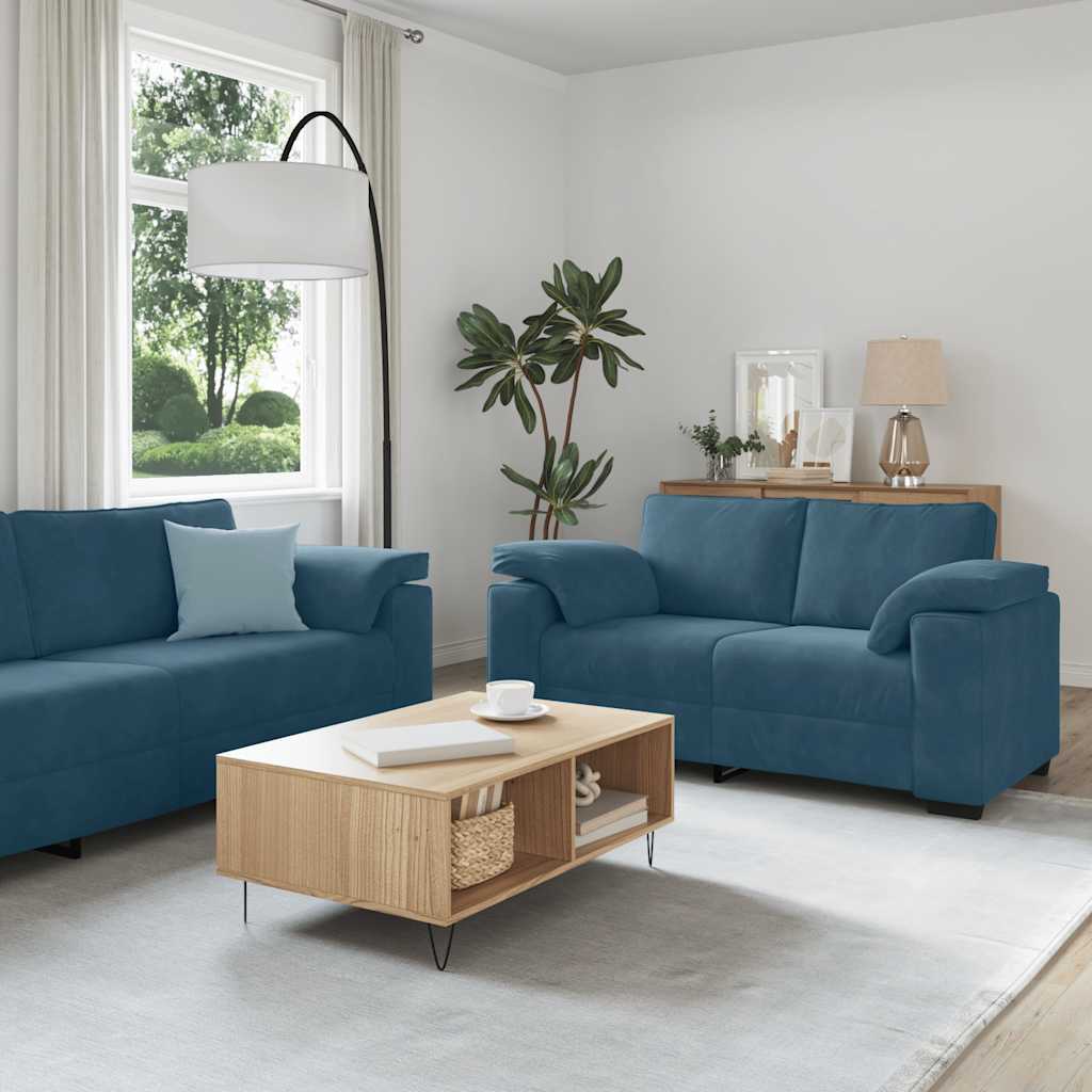 2-teiliges Sofa-Set mit Kissen, blauer Samt