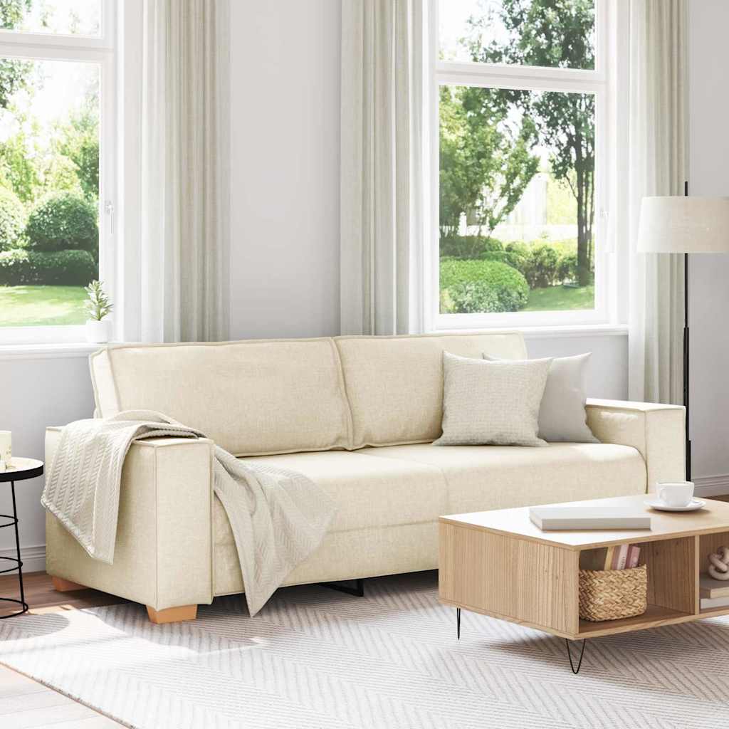 3-Sitzer-Sofa Beige 220 cm Leinenmischgewebe