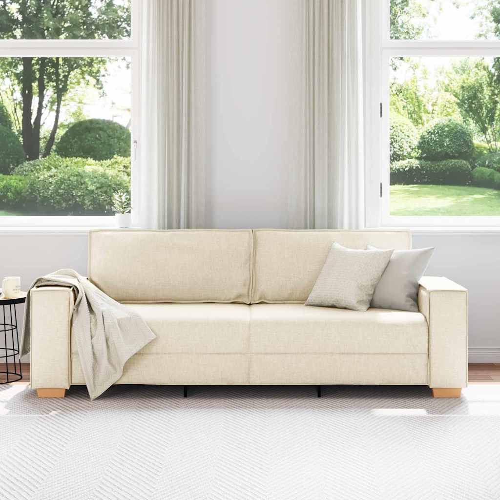 3-Sitzer-Sofa Beige 220 cm Leinenmischgewebe